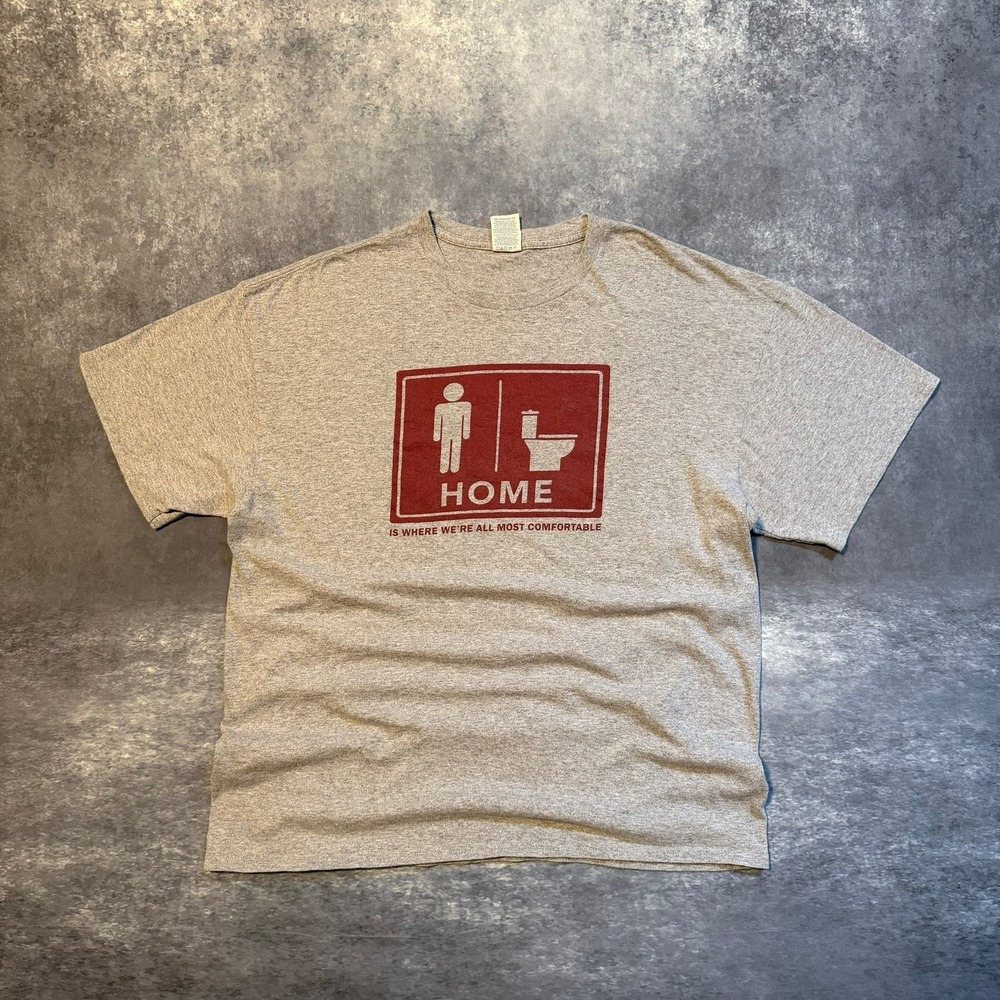 Vintage Mens Gray Funny Vulgar Home Toilet Humor Graphic T-Shirt XL Joke